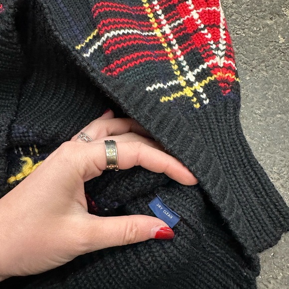Polo Ralph Lauren Plaid Vintage Wool Sweater Women’s Black Small Preppy Cricket - Picture 4 of 6